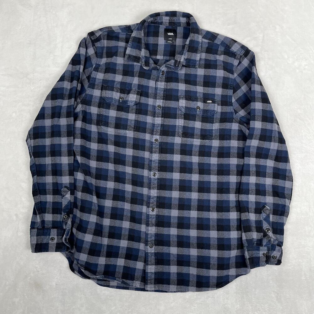 Vans Shirt Mens Large Blue Plaid Flannel Long Sleeve Button Front Casual
